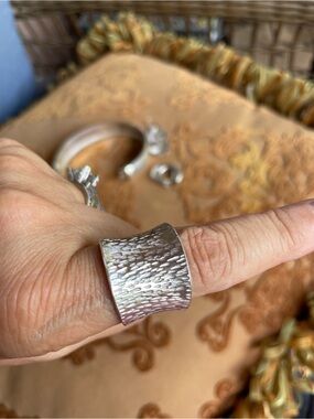 Wide Hammered Silver Textured Ring for Women
